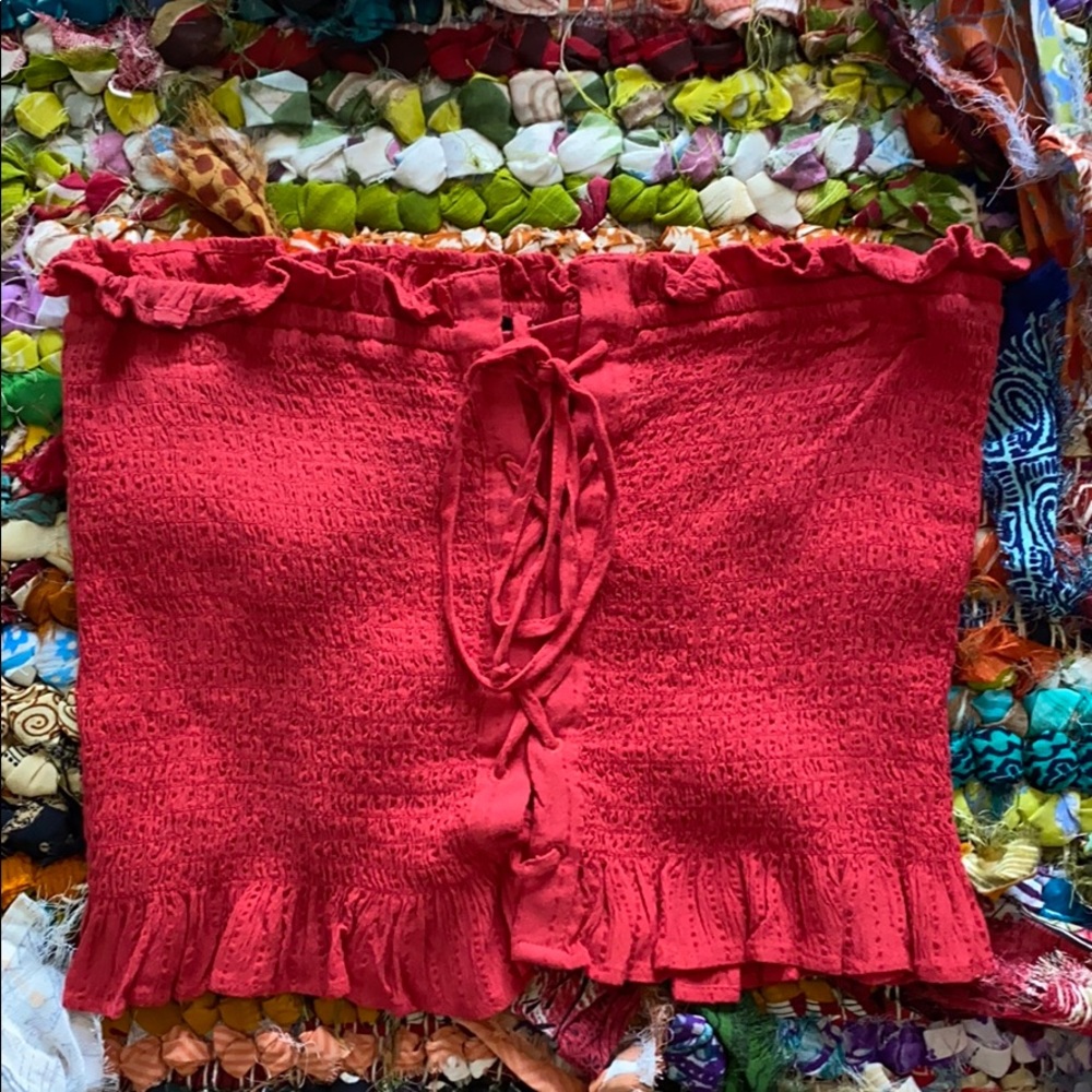 Lace up & Frill Red Tube Top